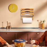 Gunot — distributeur de rouleaux en bambou, 4 en 1, avec coupe-bordures et étiquettes, support mural, pour tiroir de cuisine