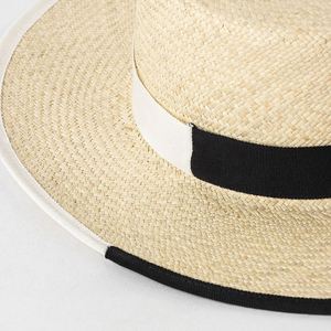 Chapeau de paille naturel de luxe pour l'été, nouvelle collection, vente en gros, personnalisé pour femmes et hommes, avec ruban bicolore - Product Image 6