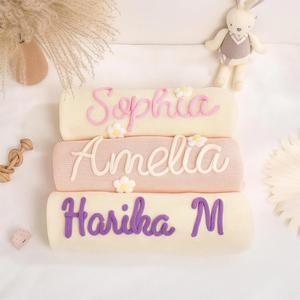 Personalized Baby Blanket with Name Knitted Pure Cotton <b>Throw</b> Blanket Baby Pink Hospital Use - Product Image 1