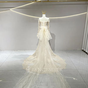 Jancember JFH16 Elegante Abito da Sposa a Sirena con Scollo a Barca, Champagne, Slim Fit, con Ricami in Pizzo - Product Image 3