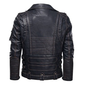<b>Men's</b> Black <b>Suede</b> Coated Moto <b>Jacket</b> Stand Collar Zipper Closure Slim Fit Front Logo Autumn Style - Product Image 4