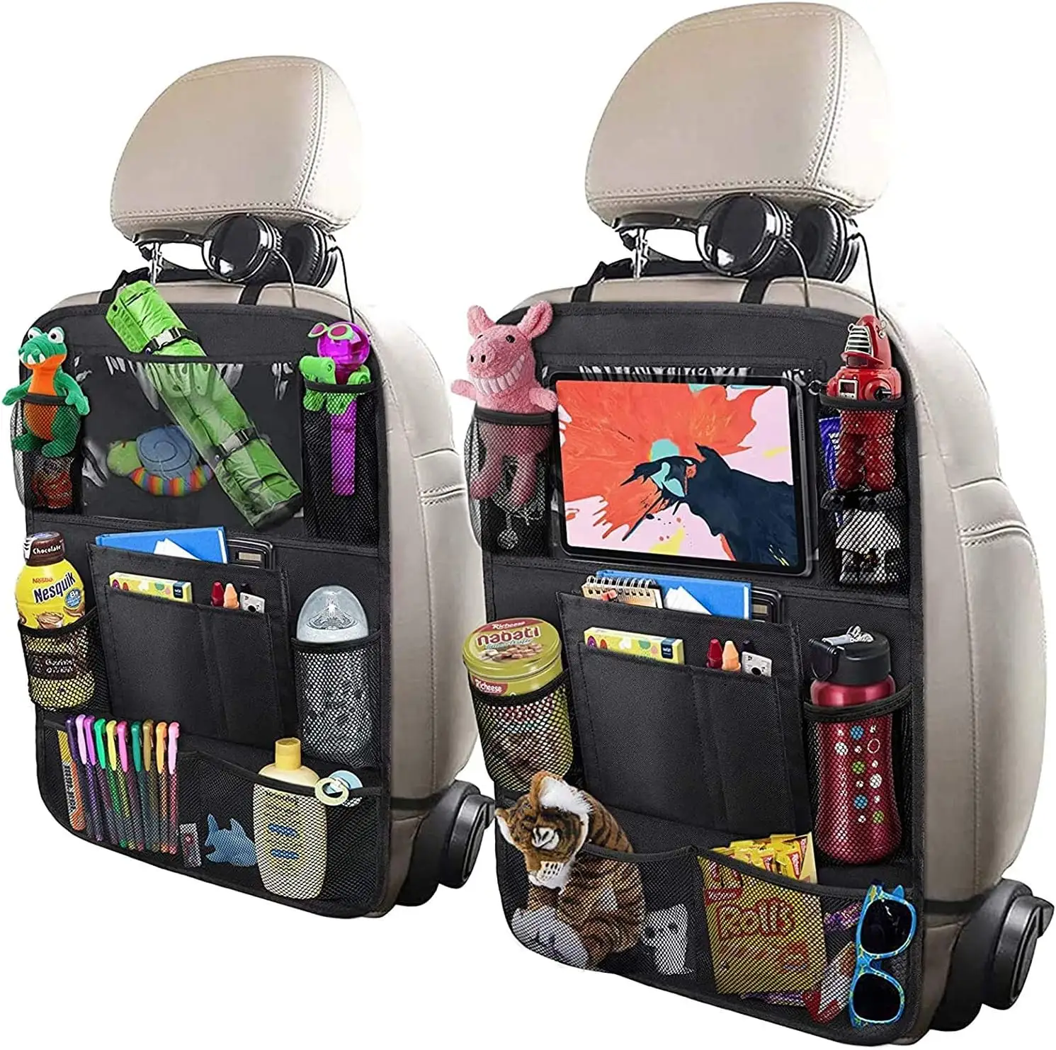 Auto Rücksitz Organizer mit 10 "Tisch halter 9 Aufbewahrung taschen Sitz lehnen schutz Kick Mats für Kinder Kleinkinder Reisen