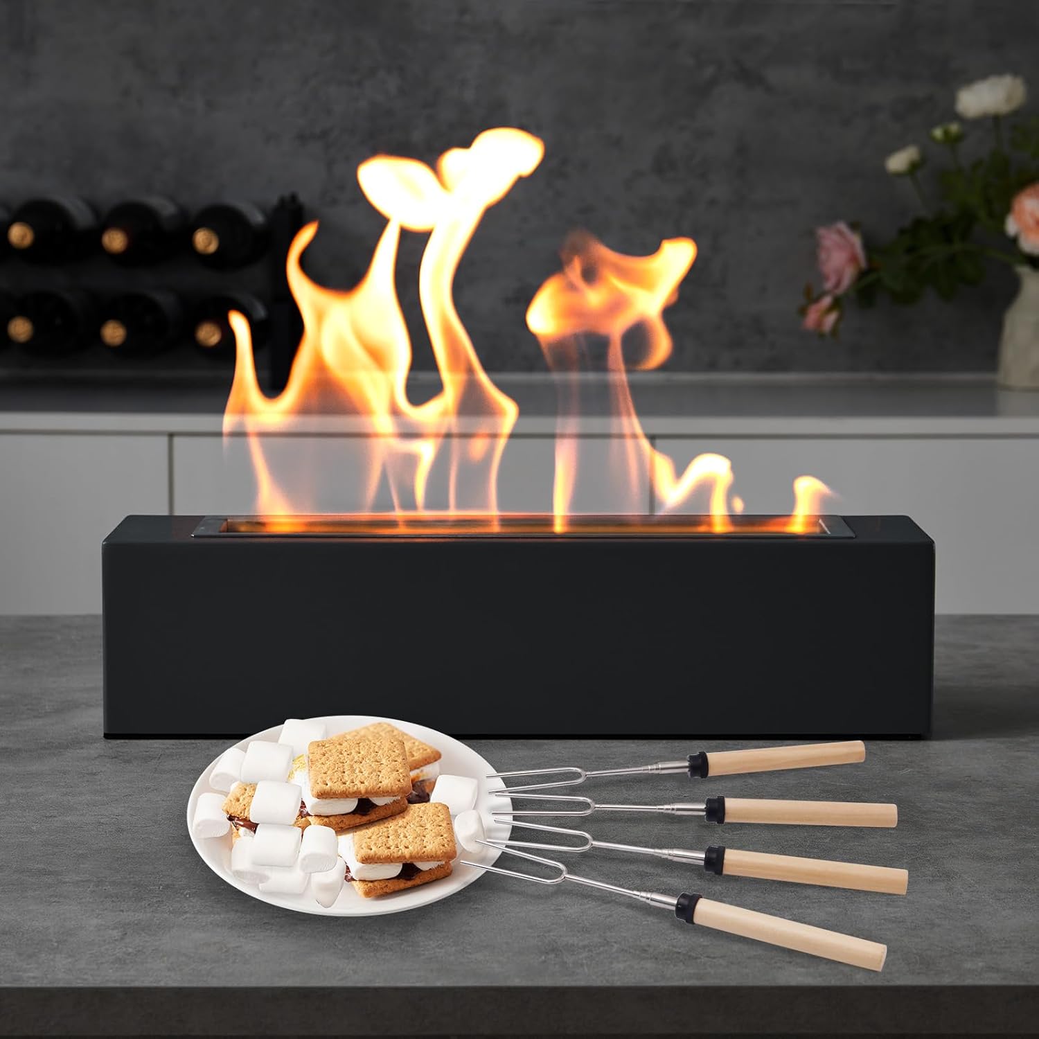 Rectangle Tabletop Fire Pit Indoor Outdoor Tabletop Fireplace Portable Table Top Fire Pit Bioethanol Fire Pit for Smores