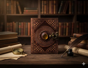 สมุดบันทึกหนังลายนูนสไตล์วินเทจ พร้อมอัญมณีและกุญแจล็อค สมุดบันทึกโบราณทำมือ สมุดจดบันทึกสไตล์เรโทร ของขวัญ - Product Image 2