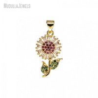 Bijoux en cuivre, zircon cubique, fleur de tournesol, pendentif croco à breloques pour collier, bricolage, accessoires pour femmes, vente en gros