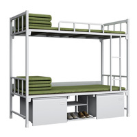 Lit superposé en acier pour dortoir, lit mezzanine simple avec bureau d'étude sous le lit et armoire de rangement verrouillable, mobilier de dortoir