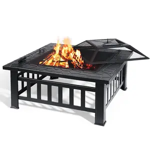 32 "Outdoor Square Metal Firepit Backyard Patio Garden Stove Fire Pit