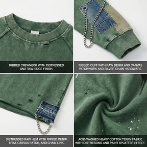 Sudadera con capucha de alta calidad, gruesa, de bajo precio, 100% algodón, modelo TKAN901D, informal, deportiva, vintage, lavada, desgastada, extragrande. - Product Image 2