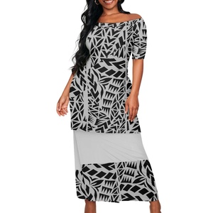 Conjunto de 2 Piezas de Vestido Puletasi Samoano Tropical Hawaiano con un Hombro Descubierto, Talla Grande para Mujer - Product Image 3