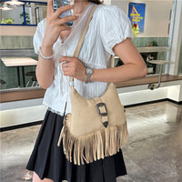 Sac à main vintage en daim pour femmes, style bohème, avec franges et boucle en métal, sac à bandoulière pour femmes