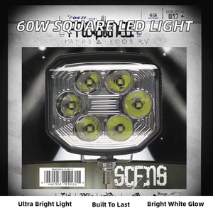 Квадратная светодиодная рабочая фара 60 Вт, 4,4 дюйма, сверхъяркая, для грузовиков, квадроциклов, внедорожников, 9-60 В, гарантия 2 года - Product Image 2