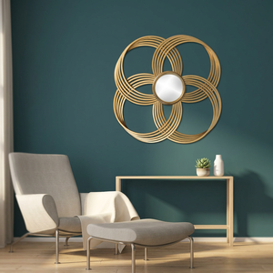 Miroir mural rond moderne en laiton avec bordure décorative à motif floral pour salon et chambre à coucher - Product Image 4