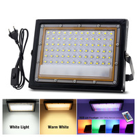 Projecteur LED AC 220V/DC12V, projecteur extérieur étanche IP65, 50W/100W, télécommande 24 touches, faisceau 120°, jardin