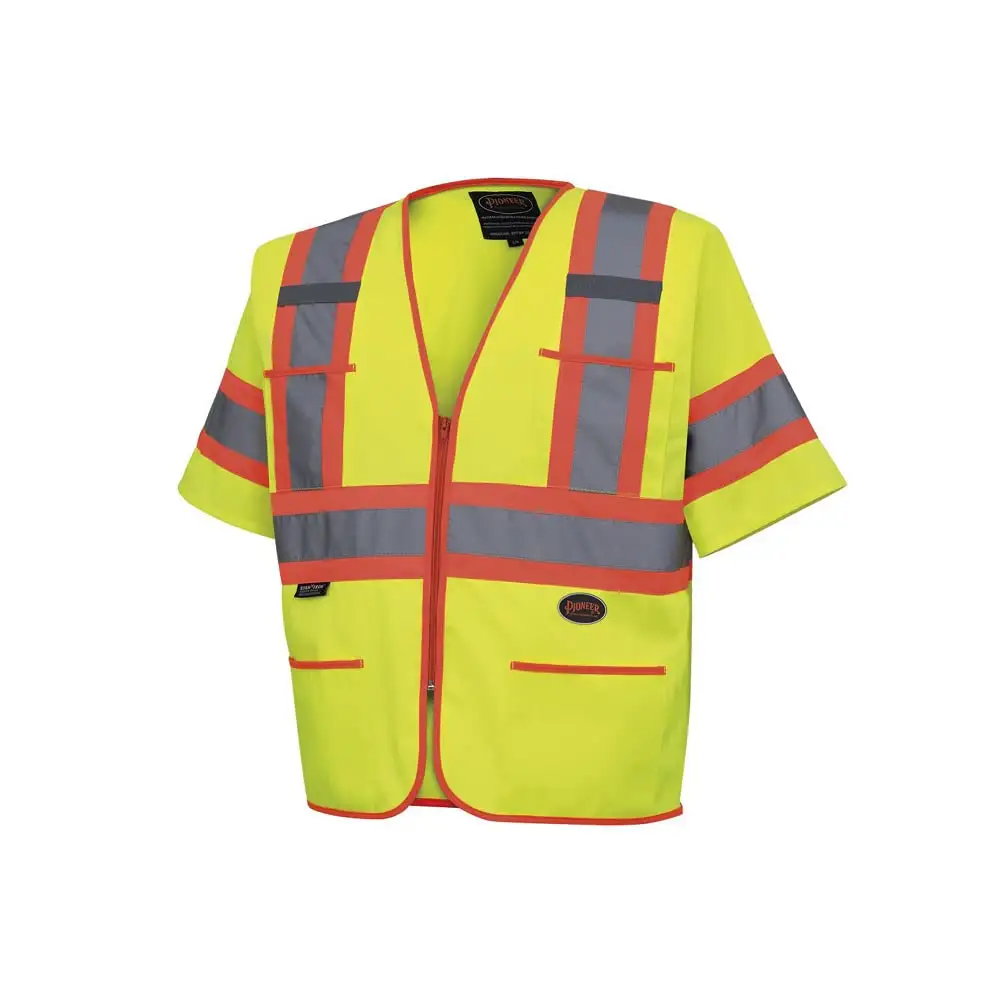 HBC Custom Logo Type Safety Vest High Visibility Ansi Two Tone Polyester Mesh Afety Vest With Zipper