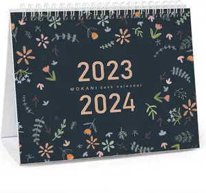 Indicador de impresión artística 3D personalizado pizarra mensual espiral escritorio Mesa calendario 2023-2024 con embalaje/caja de lágrimas