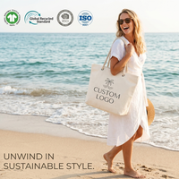 Tas Pantai Kanvas Katun Organik Kualitas Premium, Dapat Didaur Ulang, Dapat Digunakan Kembali, Tas Belanja Fashion untuk Butik Ritel, Logo Custom