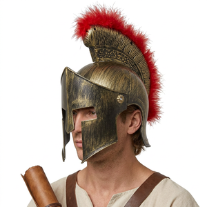 Casque de guerrier spartiate grec médiéval en métal, style antique, plume de plumeau rouge, objet d'art de collection - Product Image 4