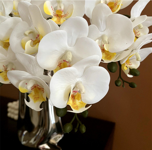 Venta directa de fábrica de lujo 8 cabezas PU Phalaenopsis orquídea Faux púrpura blanco orquídeas para arreglos de boda en el hogar - Product Image 4