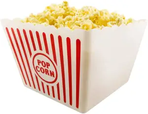 Film Malam Plastik Bergaris Merah dan Putih Wadah Popcorn Klasik-20.32Cm Persegi X 17.78Cm (2 Buah)
