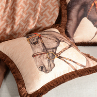 Housse de coussin motif cheval, taie d'oreiller frangée, texture riche, douce et confortable