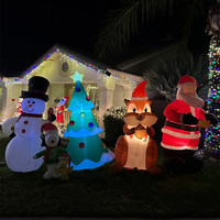 Décoration de jardin de Noël gonflable en polyester avec rennes tirant un traîneau, Père Noël et boîte cadeau, éclairée par LED, style festif