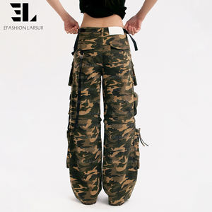 라르수르 맞춤 제작 트윌 카모플라주 프린트 카고 팬츠 스트레이트 멀티 포켓 하이웨이스트 카모 데님 팬츠 여성용 - Product Image 4