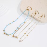 Kalung Berlapis Gaya Boho Musim Panas, Lapisan Emas 18K PVD, Baja Anti Karat, Manik-Manik Biru, Ikan, Bunga, Bintang, Zirkon, Perhiasan Pantai Wanita, Grosir