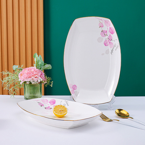 Chinois traçage or lumière luxe Europe Design moderne ensemble de dîner de fleurs roses, <span class=keywords><strong>vaisselle</strong></span> en porcelaine de chine fraîche - Product Image 5