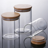 Pot à épices en verre transparent Récipient en verre durable écologique Bocaux de stockage en verre hermétiques résistants à la chaleur avec couvercle en bambou en bois