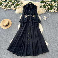 Robe longue élégante de style français en crochet brodé et patchwork avec ceinture pour femmes, printemps