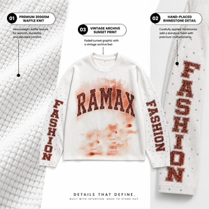 Custom Waffle <b>Knit</b> Vintage <b>Tie</b> Dye Letter Print Rivet Decor Boxy Cropped Long Sleeve T Shirt Men Streetwear Top OEM ODM MOQ50 - Product Image 3