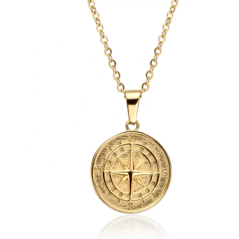 Gemnel 925 sterling silver 18k gold-plated compass disc pendant necklace for men