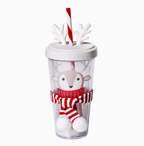 Bouteille d'eau de Noël 14 oz avec paille double paroi et décoration au col – Idéale comme cadeau - Product Image 5