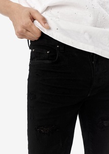 <span class=keywords><strong>Jeans</strong></span> pour hommes noirs déchirés de haute qualité en gros OEM, vêtements pour hommes fabriqués en Chine - Product Image 3