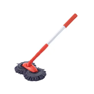 Brosse de nettoyage de voiture avec manche extensible Serpillière à double tête rotative à 360 degrés Laveuse de voiture Outils de nettoyage ménager