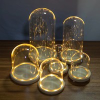 Kubah kaca dengan dasar kayu dan lampu led, kaca kubah dengan bel mawar jar kubah kaca
