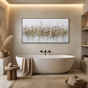 <span class=keywords><strong>Cuadro</strong></span> de arte floral texturizado pintado a mano, pintura al óleo abstracta de flores silvestres con detalles dorados sobre <span class=keywords><strong>fondo</strong></span> claro - Product Image 1