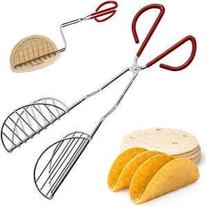 Pinze per Conchiglie Taco da Cucina, <span class=keywords><strong>in</strong></span> Acciaio Cromato con Manico <span class=keywords><strong>in</strong></span> PVC Anti-Calore, per Conchiglie Croccanti Fatte <span class=keywords><strong>in</strong></span> <span class=keywords><strong>Casa</strong></span>, Tacos e Antipasti - Product Image 1