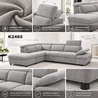 Canapé d'angle en forme de L avec chaise longue, minimaliste, en tissu, pour appartement, canapé d'angle, appuie-têtes réglables, salon, hôtel, villa