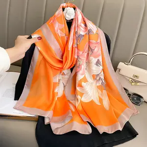 Hot selling custom ladies summer women flower silk scarves fashion luxury sexy girls screen printing silk printed beach shawls