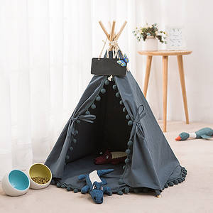 Teepee-cama para mascotas, carpas portátiles para perros y gatos, Color Beige y azul - Product Image 4
