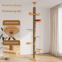 Arbre à chat en bois à 3 niveaux de 265 cm, avec griffoir en sisal naturel, robuste, capacité de 20 kg, hauteur réglable pour grands chats d'intérieur - Vente en gros