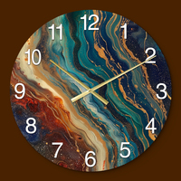 Jam Dinding Seni Modern Abstrak Kaca Temper Kuarsa Analog Satu Sisi Tanpa Bingkai Jarum Emas Tebal 30mm Tanpa Suara Tik-tok