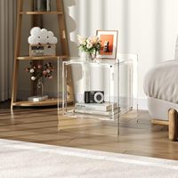 Table d'appoint carrée en acrylique transparent, style moderne et minimaliste, pour salon, avec rangement pour outils, étagère multifonctionnelle