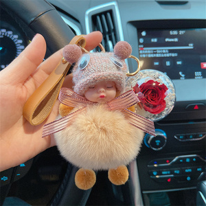 Lindo Muñeco Bebé Durmiente, Regalo de San Valentín, Bola de Flores de Rosas Preservadas, Llavero de Muñeco Durmiente, Llaveros Colgantes de Coche con Flores Eternas - Product Image 6