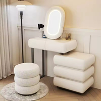 Miroir de toilette sur pied moderne avec éclairage LED, grand rangement, en panneau de fibres à densité moyenne, pour hôtel et maison - Prix de gros