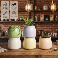 Pot Bunga Keramik Berbintik Grosir, Matte Pastel, Bulat, untuk Sukulen, Dekorasi Rumah, Logo Custom