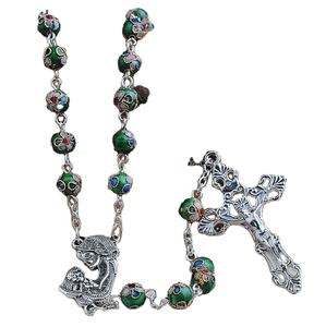 8mm Silver <strong>Italian</strong> Cloisonne <strong>Rosary</strong> Necklace with <strong>Rosary</strong> Crucifixs - Product Image 1