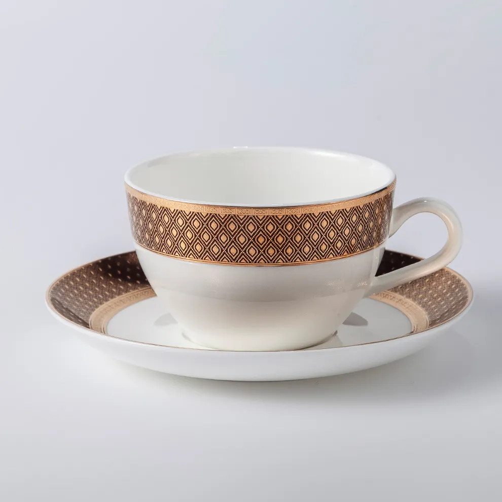 Star Hotel Royal Banquet Ceramic Tea Cup Set And Sancer Gold Bone China Coffee Cup