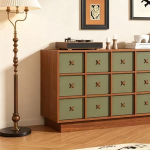 Mid Century Modern Wood <b>Sideboard</b> With Green Drawers Storage Cabinet For Living Room Furniture - Product Image 2